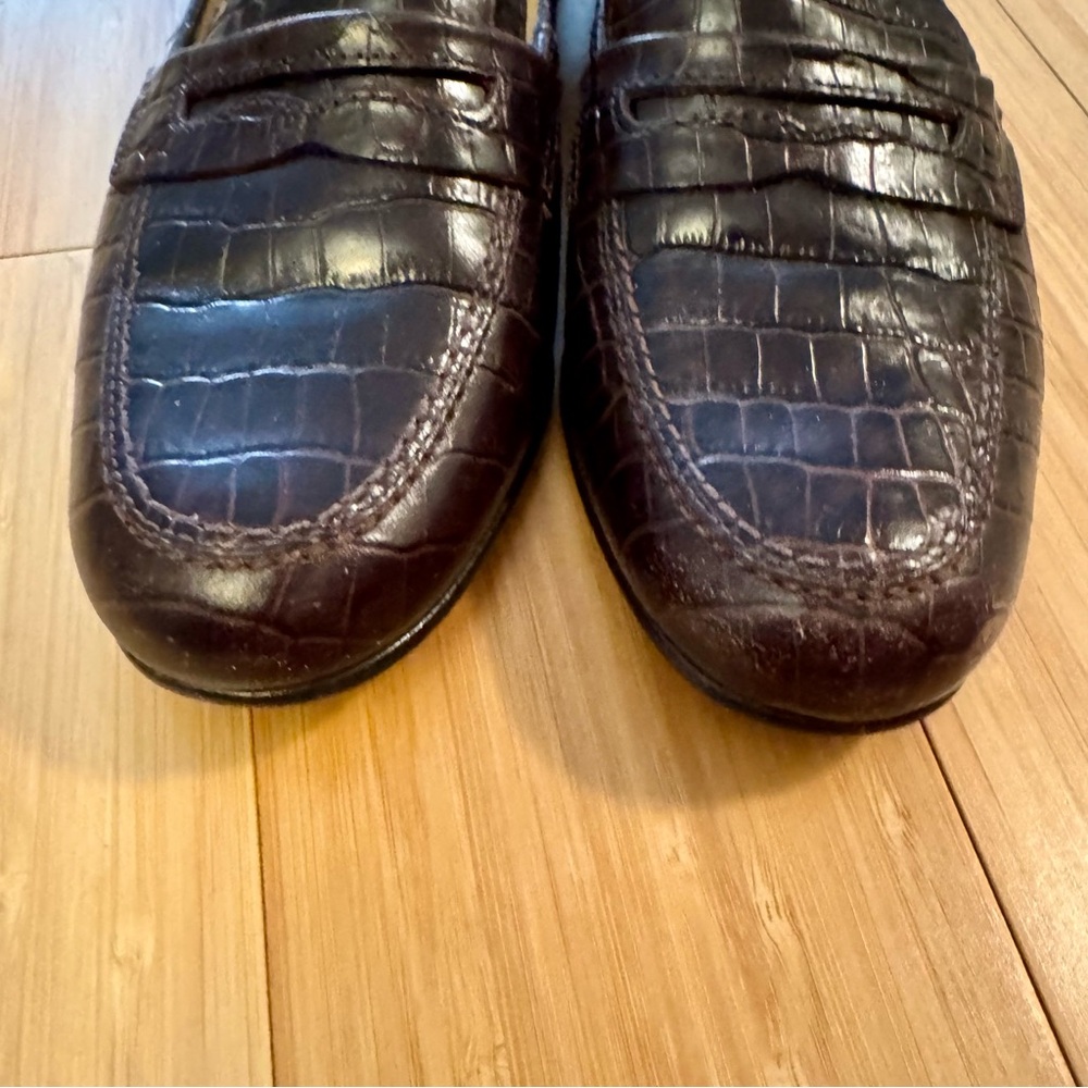 Ralph Lauren Brown Croc Leather Loafers - Picture 4 of 8